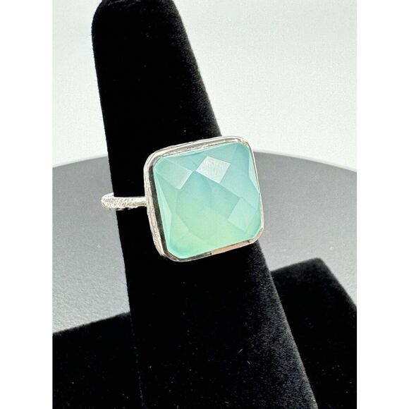 No Brand Jewelry - Natural Faceted Aqua Chalcedony Gemstone 925 Sterling Silver Mermaid Ring